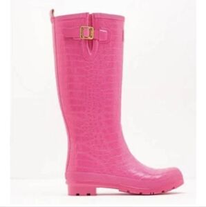 Joules Crockington Ladies Adjustable Tall Wellies Pink Rain Boots Sz 6 EUC